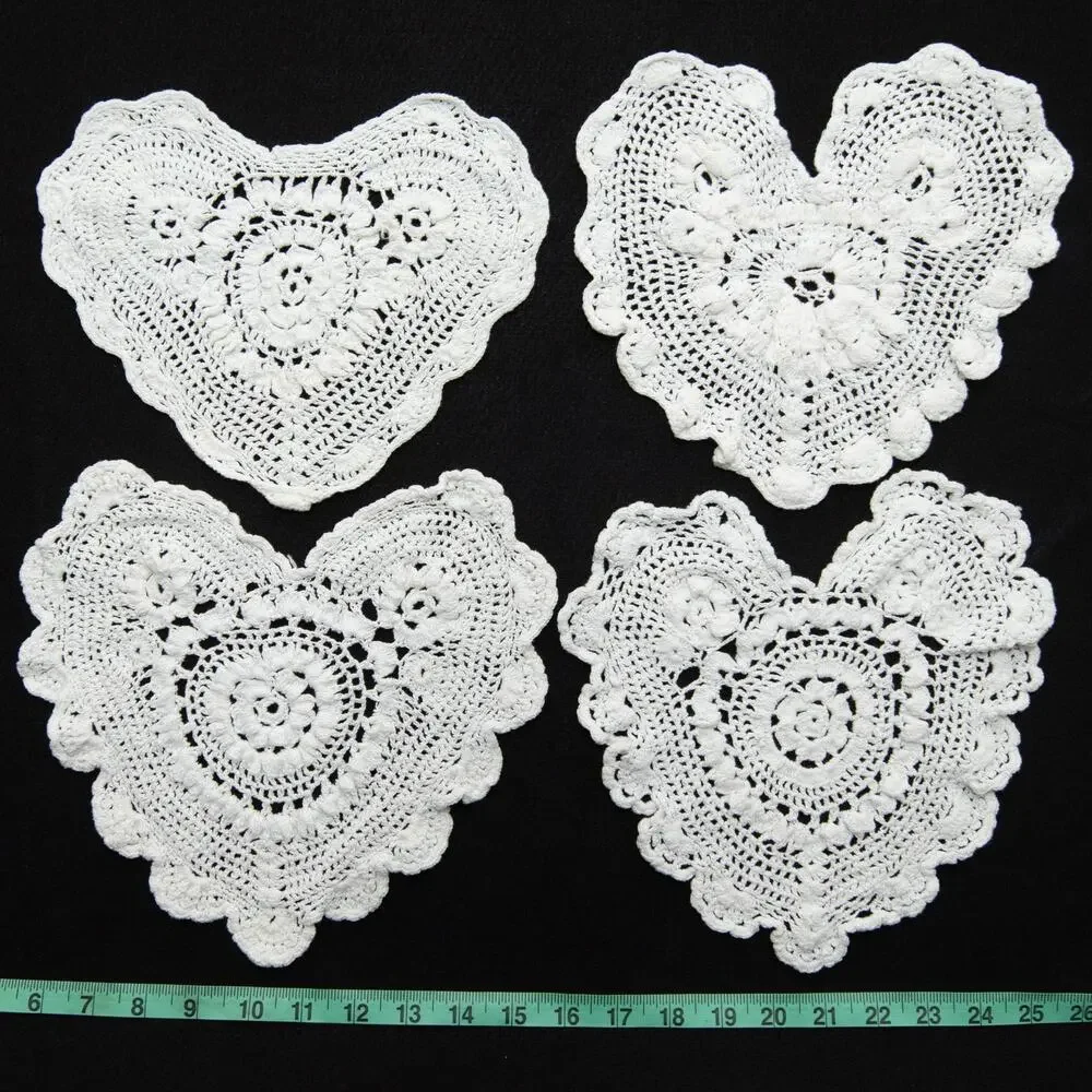 4 Vintage Heart Shaped Doilies